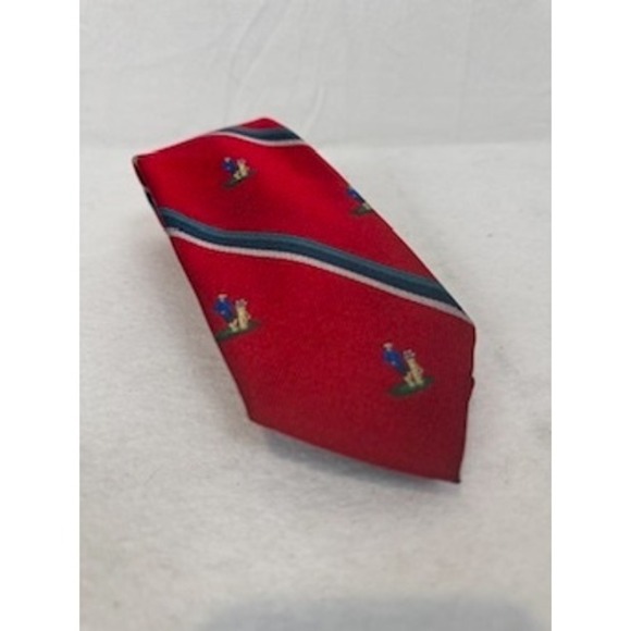 Vtg Briar Mens Neck Tie All Silk Golf Red Striped Switzerland Made USA - Picture 3 of 6